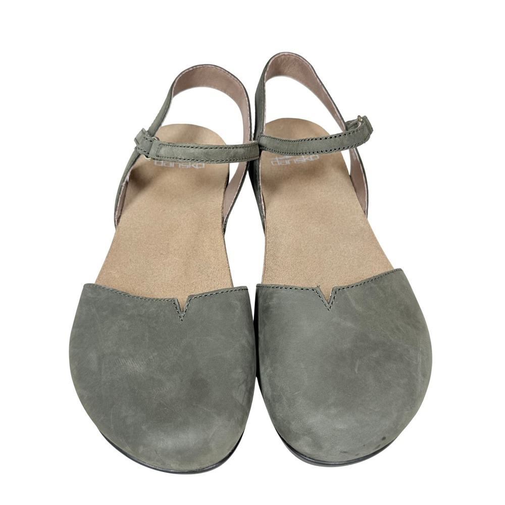 Dansko Womens Rowan Mary Jane Milled Nubuck 39 Olive Green Leather Comfort Shoes
